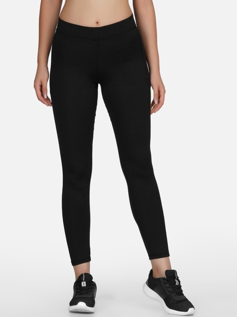 

NEU LOOK FASHION Women Black and Green Colourblocked Gym Tights