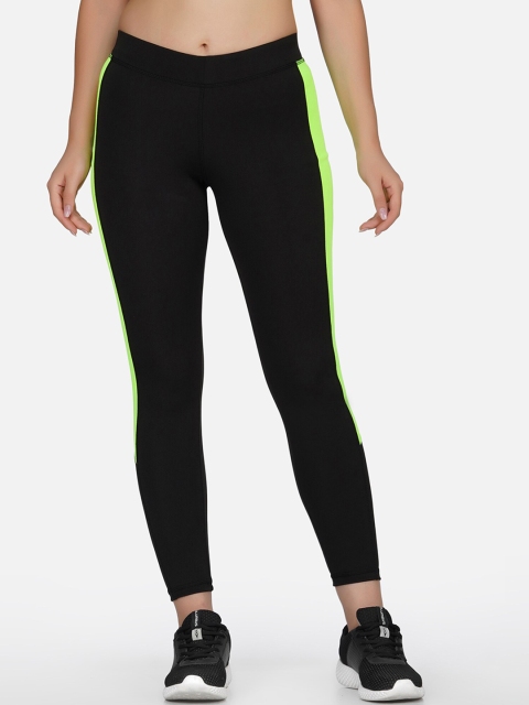 

NEU LOOK FASHION Women Black & Green Colourblocked Gym Tights