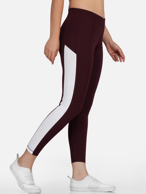 

NEU LOOK FASHION Women Maroon & White Colourblocked Gym Tights