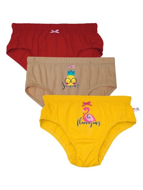 

DChica Girls Pack Of 3 Printed Cotton Basic Briefs, Red