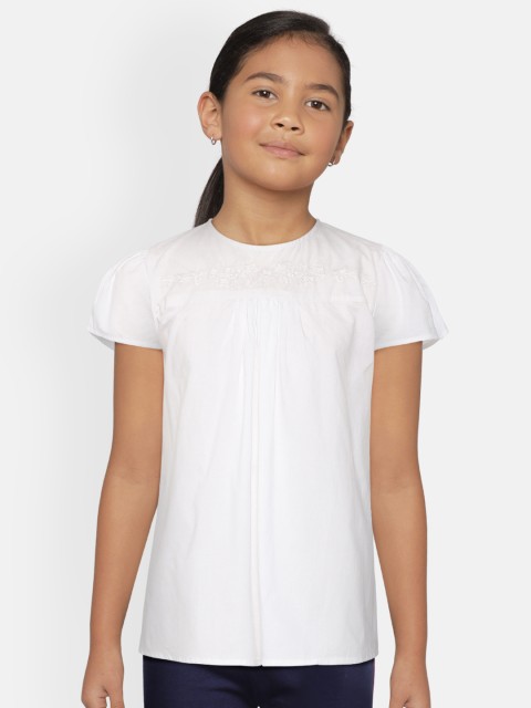 

SCOUP Girls White Cotton A-Line Top with Embroidered Detail