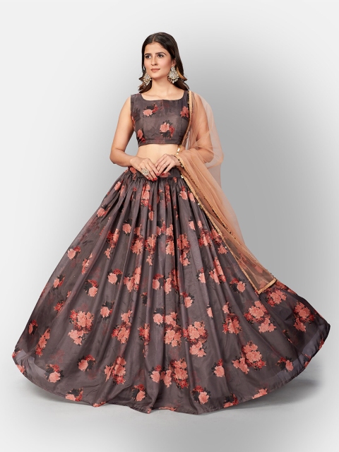 

SHOPGARB Brown & Orange Printed Unstitched Lehenga & Blouse With Dupatta