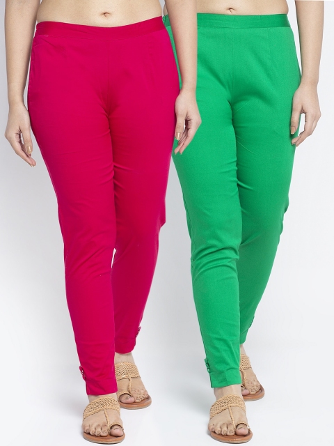 

GRACIT Pack Of 2 Women Pink & Green Cigerette Trousers
