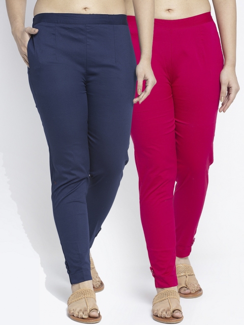 

GRACIT Women Pack Of 2 Pink & Navy Blue Cigerette Trousers