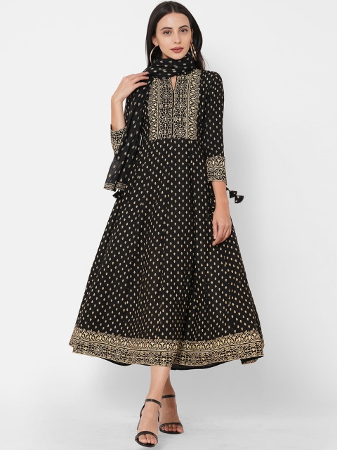 

FASHOR Black Ethnic Motifs Midi Dress