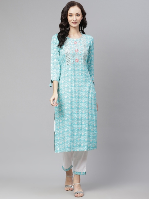 

PIROH Women Blue Geometric Printed Kurta