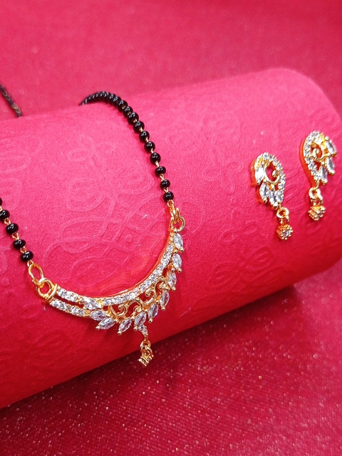 

OOMPH Gold-Toned American Diamond Floral Mangalsutra Set