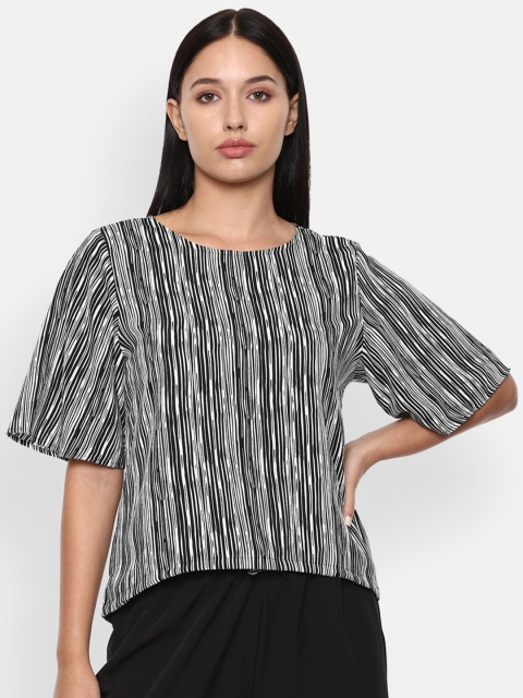 

Van Heusen Woman Grey & Black Striped Flared Sleeve Regular Top