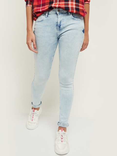 

max Women Blue Skinny Fit Heavy Fade Clean Look Jeans
