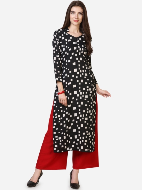 

SAADHVI Women Black Geometric Digital Printed Straight Kurta