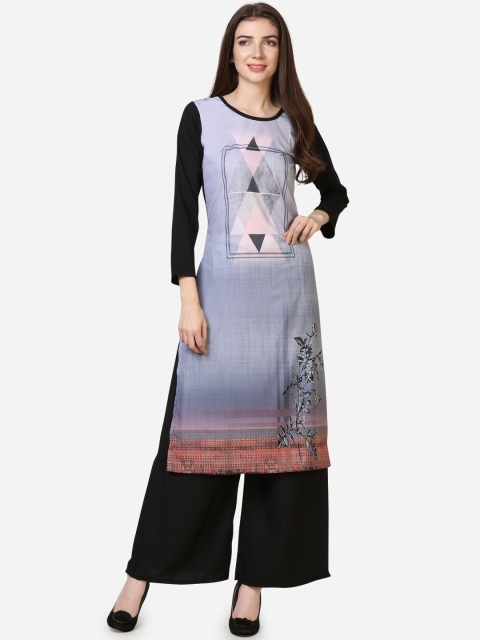 

SAADHVI Women Grey Geometric Digital Printed Crepe Kurta