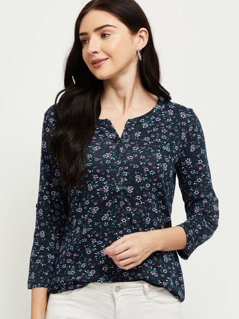 

MAX Women Blue Floral Regular Top