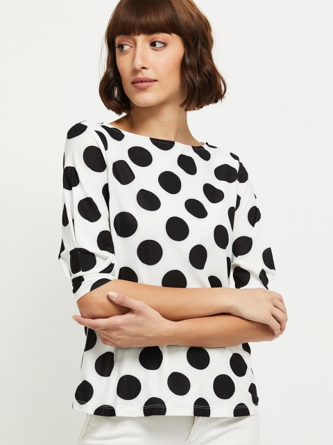 

max Cream-Coloured & Black Polka Dots Printed Regular Top