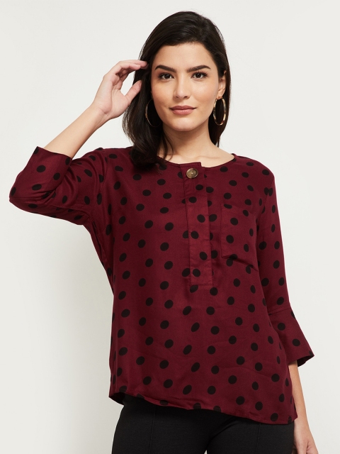 

max Women Red & Black Polka Dots Regular Top