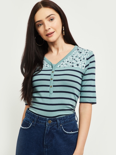 

max Women Green & Black Striped Regular Top