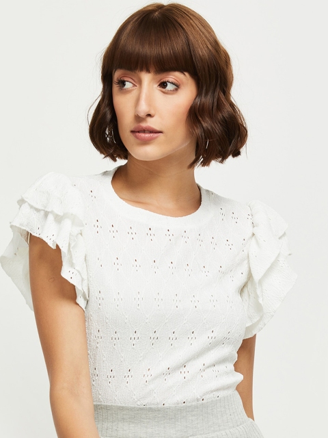 

max Cream-Coloured Flutter Sleeve Cut Out Regular Top