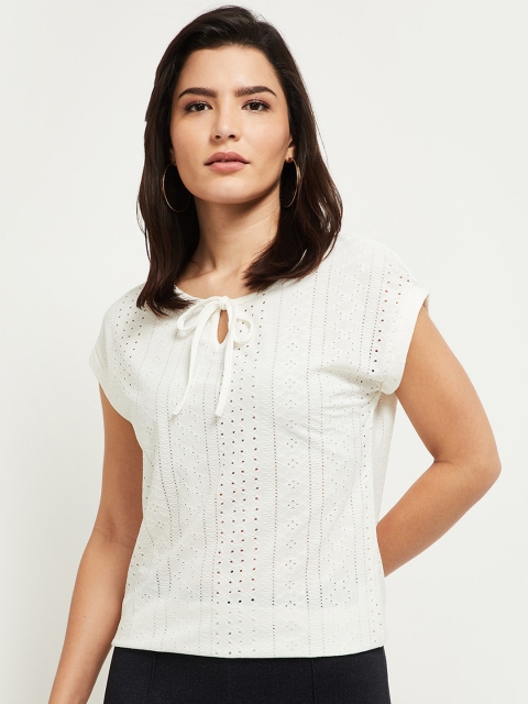 

max Cream-Coloured Tie-Up Neck Extended Sleeves Regular Top