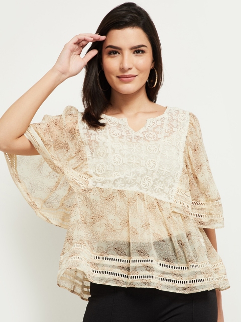 

max Cream-Coloured Self Design A-Line Top