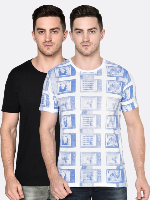 

ELEGANCE Men Blue & Black Pack Of 2 Graphic Printed T-shirt