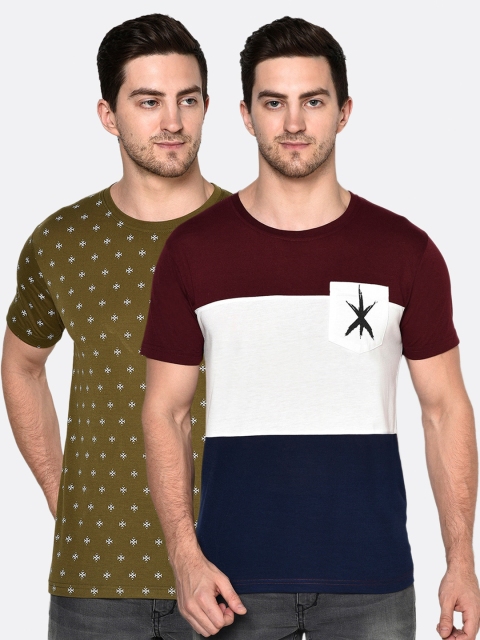 

ELEGANCE Pack Of 2 Men Printed T-shirt, Green