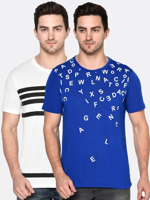 

ELEGANCE Men Pack Of 2 Blue & White Printed T-shirts