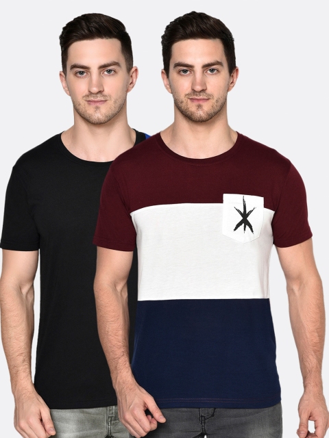 

ELEGANCE Men Pack Of 2 Colourblocked T-shirt, Black