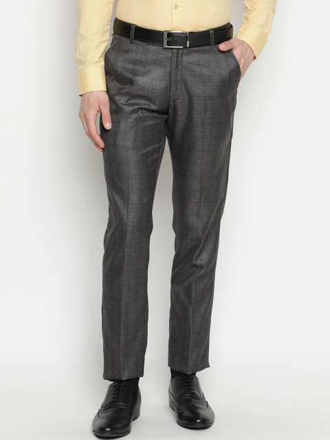 

V2 Value & Variety Men Grey Checked Formal Trousers