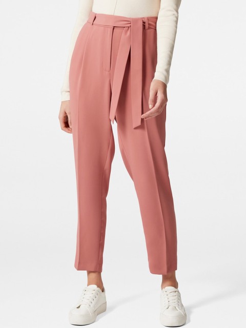 

Forever New Women Pink Solid Tapered Fit High-Rise Pleated Trousers
