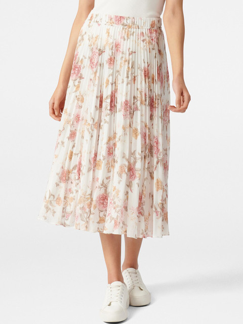 

Forever New Pink & White Floral Printed Flared Midi Skirt