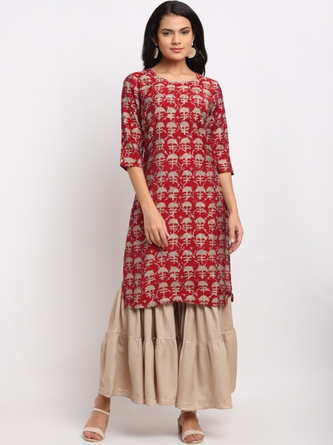 

Ardozaa Women Red Ethnic Motifs Empire Chanderi Silk Kurta With Sharara