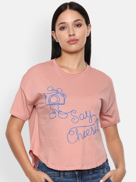 

Van Heusen Woman Women Pink Mickey Printed Cotton Crop T-shirt