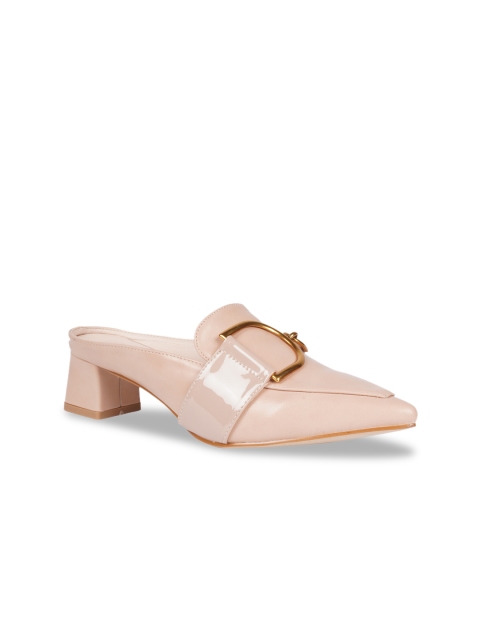 

HEATWAVE Pink Solid PU Block Mules with Buckles