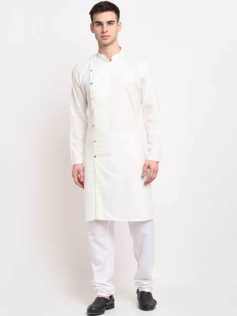 

Jompers Men White Romance Straight Kurta