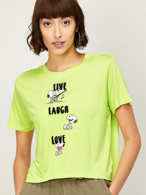 

Ginger by Lifestyle Women Green Typography Printed T-shirt