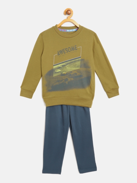 

Sweet Dreams Boys Olive Green & Navy Printed Pyjamas Set