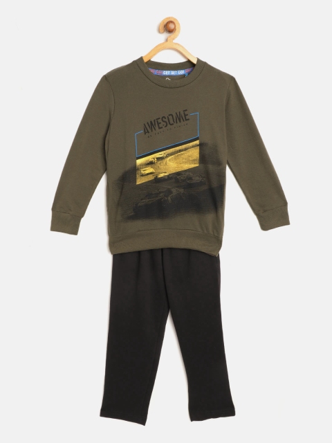 

Sweet Dreams Boys Olive Green & Black Printed Pyjamas Set
