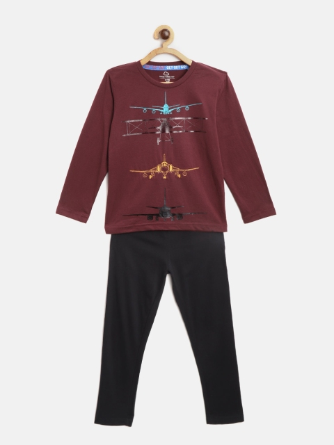 

Sweet Dreams Boys Burgundy & Black Printed Pyjamas Set with Embroidery