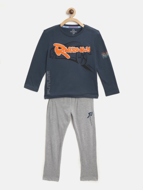 

Sweet Dreams Boys Teal & Grey Melange Printed Night suit