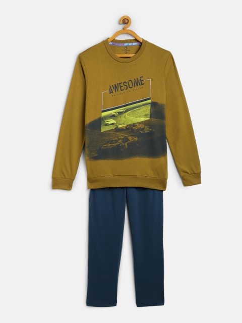 

Sweet Dreams Boys Khaki & Blue Printed Night Suit