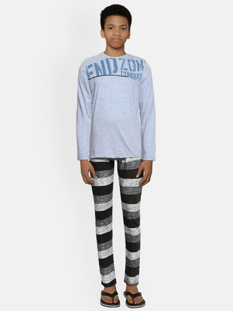 

Sweet Dreams Boys Blue & Black Printed & Striped Night suit