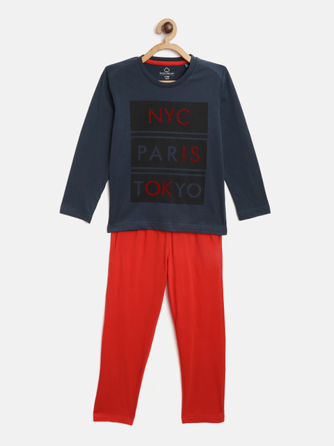 

Sweet Dreams Boys Navy Blue & Red Typography Print Pyjamas Set