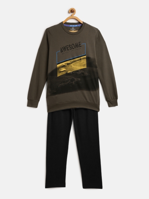 

Sweet Dreams Boys Charcoal Grey & Black Printed Night suit
