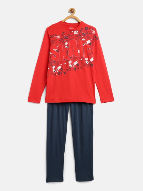 

Sweet Dreams Boys Red & Navy Blue Printed Night suit