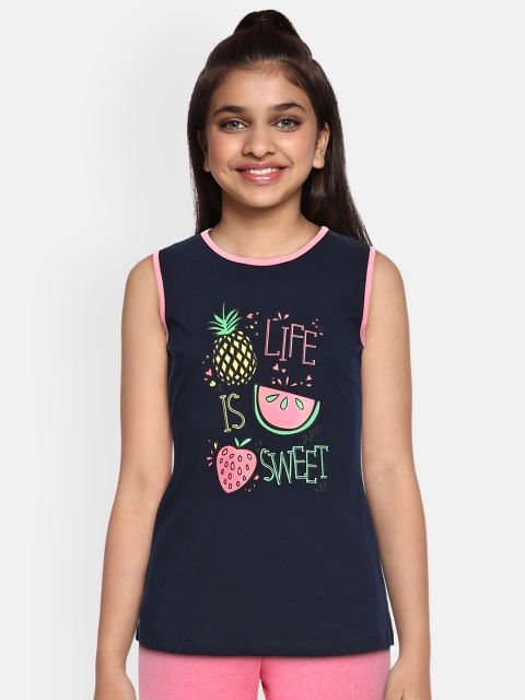 

Sweet Dreams Girls Navy Blue & Pink Tropical Print Sleeveless Lounge T-shirt