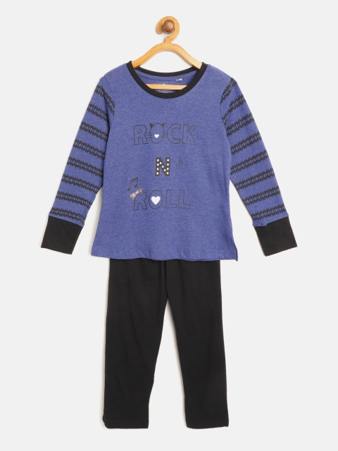 

Sweet Dreams Girls Blue & Black Printed Pyjamas Set, Purple