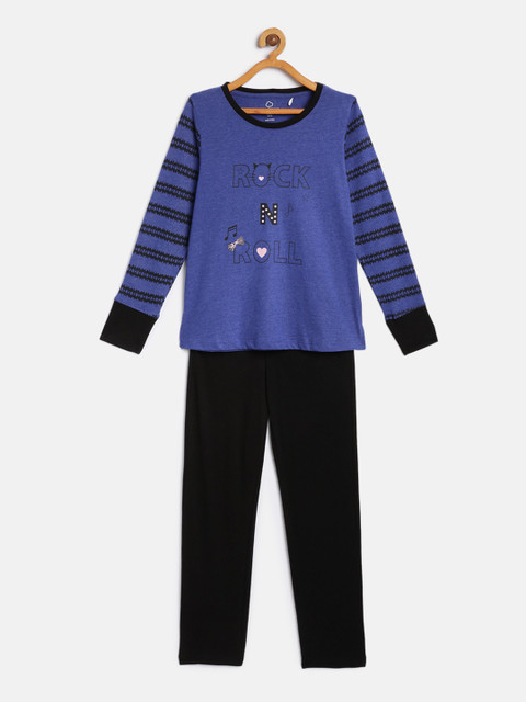 

Sweet Dreams Girls Blue & Black Printed Night suit