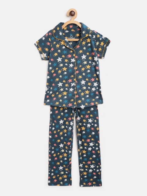 

Sweet Dreams Girls Navy Blue & Yellow Printed Night suit