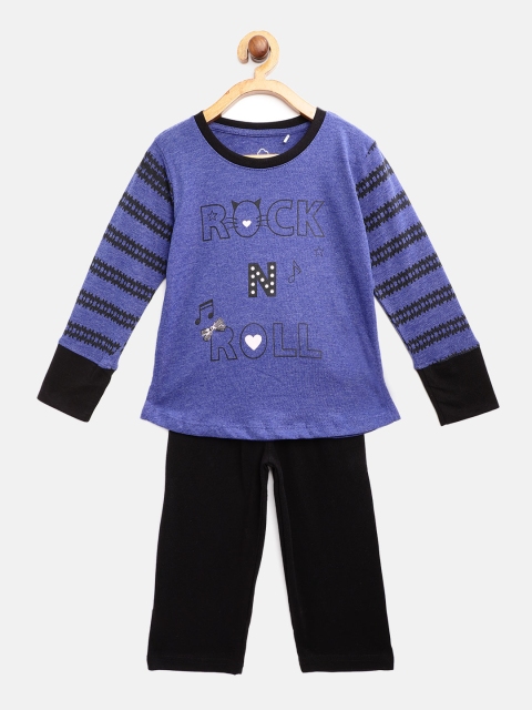 

Sweet Dreams Girls Blue & Black Printed Pyjamas Set