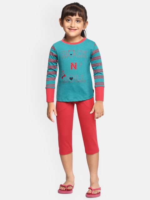 

Sweet Dreams Girls Green & Red Printed Night suit