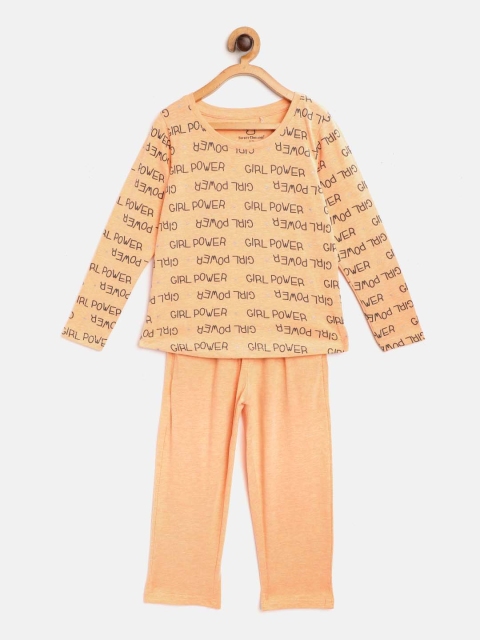 

Sweet Dreams Girls Orange & Black Printed Pyjamas Set